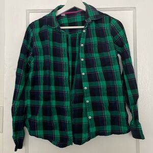 Green pink blue checker button down shirt 100% cotton petite